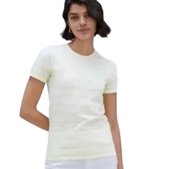 Everlane Women's Striped Organic Cotton Crew T-Shirt Yellow & White Small NWT - Picture 1 of 7